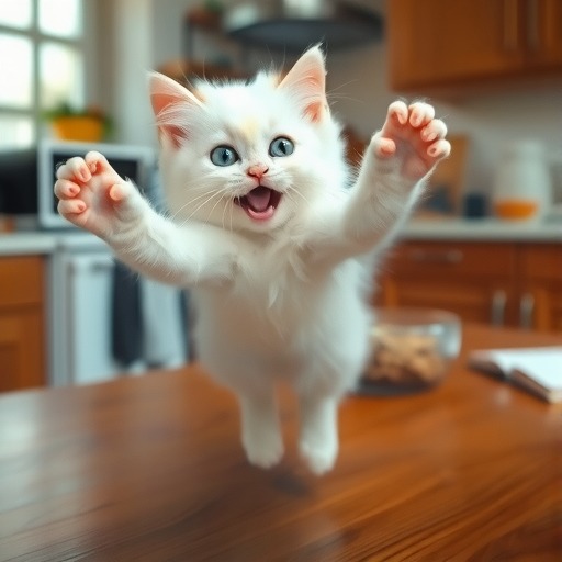 小奶猫从桌子上摔下来的惊险一刻（可爱小奶猫的失足瞬间让人捏了一把冷汗）(图2)