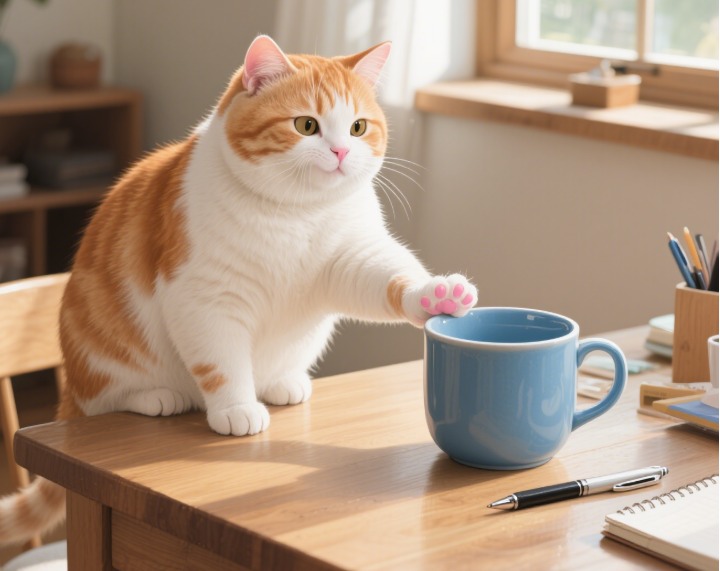 猫咪为什么总喜欢把东西推下桌？纯属手欠？